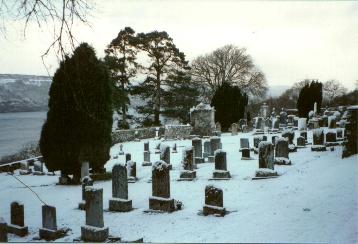 Boleskine kirkyard,
looking North, Loch Ness to the left